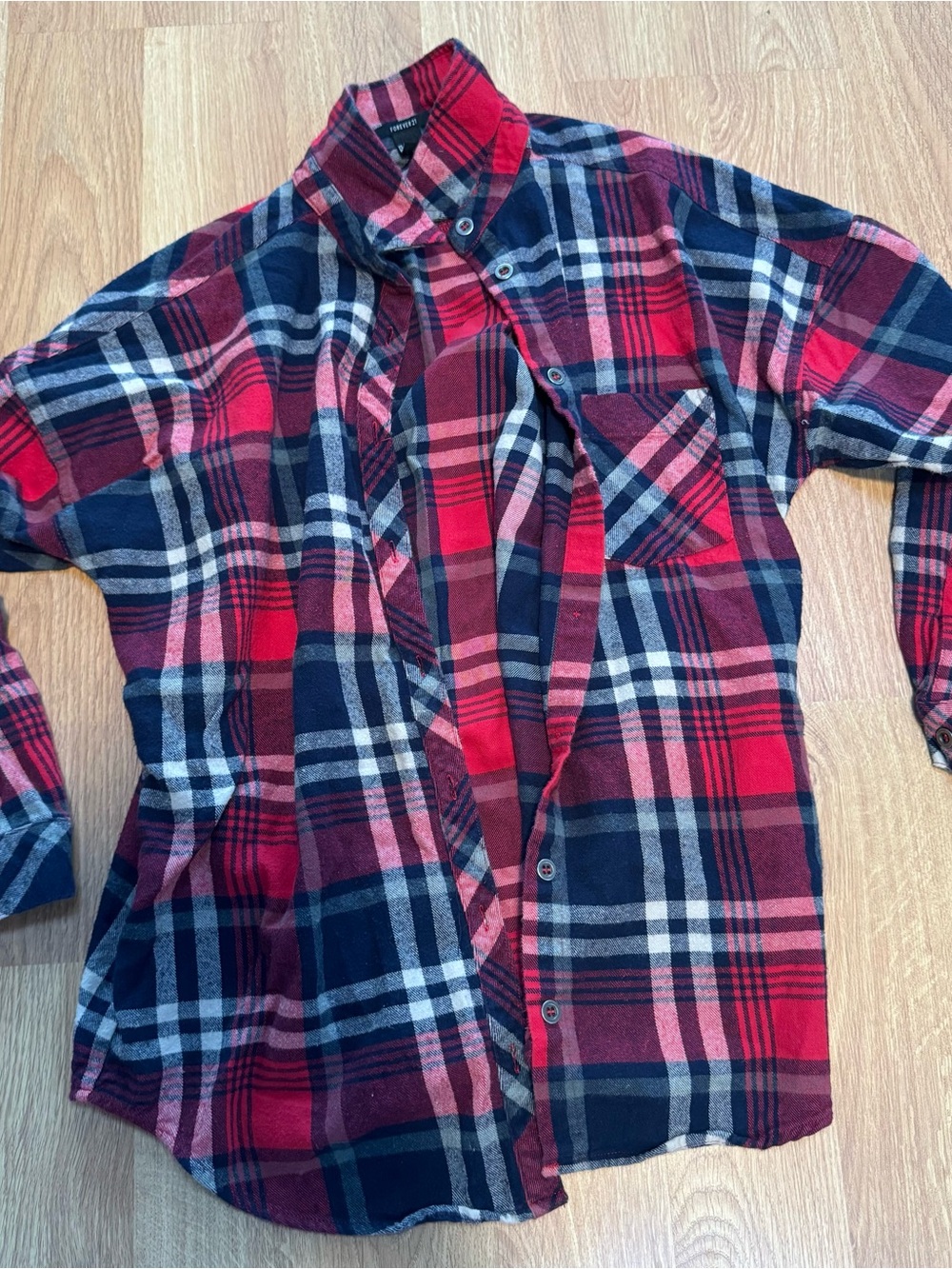 Forever 21 Red & Navy Plaid Button-Down Shirt